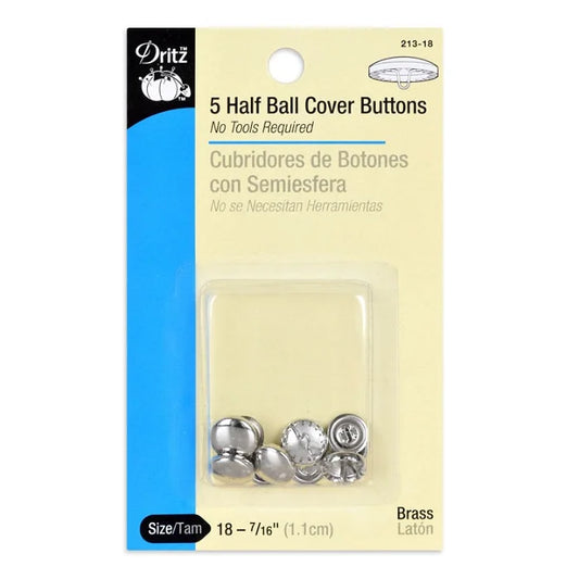 5 Half Ball Cover Buttons  Size 24 (5/8-Inch)